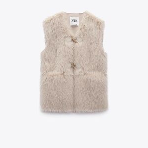 Zara Light Taupe Faux Fur Vest with Toggle Closures